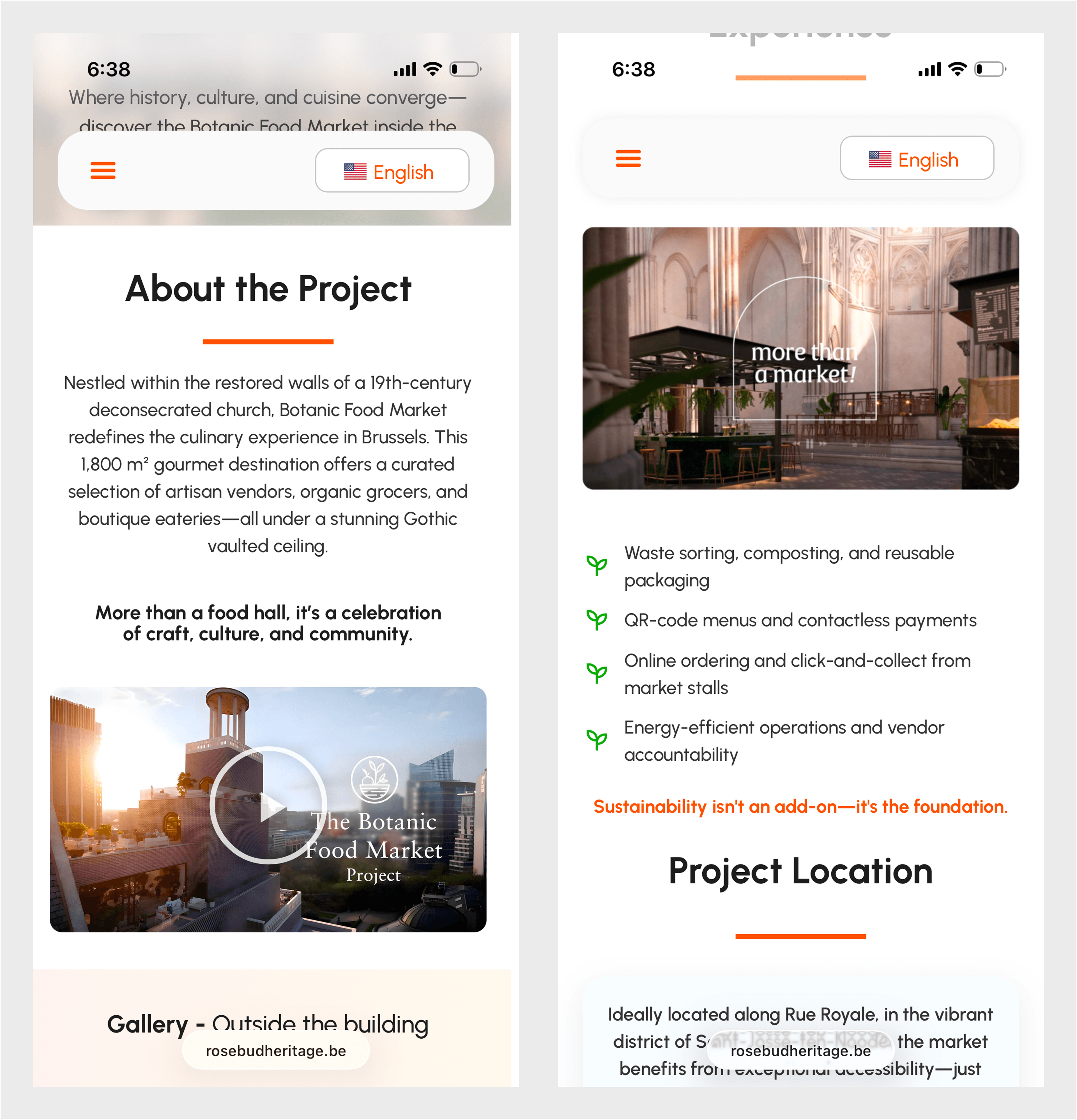 Image showing some of the sections from the design in mobile view.